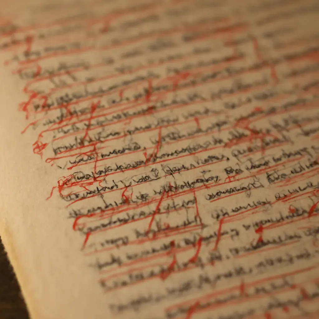 A proof mid-revision — three rounds of marks, visible.